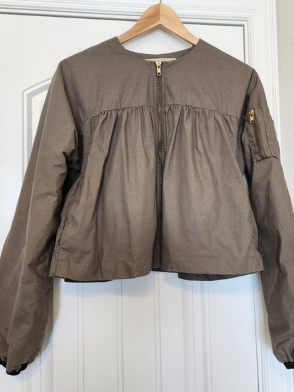 Whyred Olive Green Cotton Cropped Bomber Jacket 2